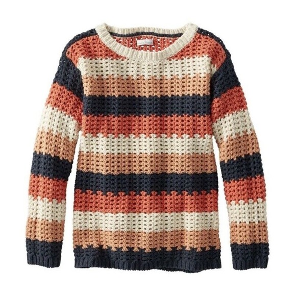 L.L. Bean Signature Bailey Island Cotton Fisherman Sweater Cream Crochet Lady XS - Picture 8 of 8